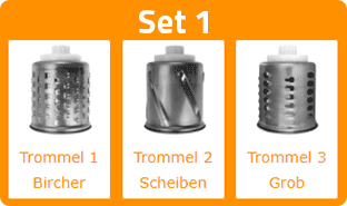 Raffeln im Set - Messerschmidt Trommel 1,2,3