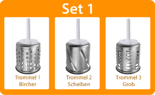 Raffeln im Set - Messerschmidt Trommel 1,2,3