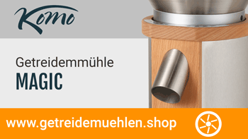 KoMo Getreidemühle Fidibus Magic mahlt weiches und hartes Getreide, auch Mais und Kichererbsen