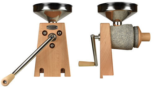 Handmühle COUNTRY - Getreidemühle mit Handantrieb - Rückseite und seitlich